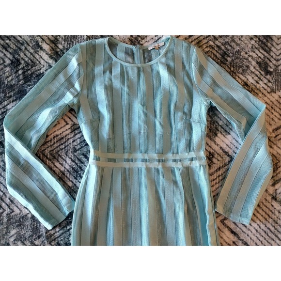 The Clothing Company Light Aqua Blue Lace Striped Overlay Midi Dress Size Large - Picture 2 of 13